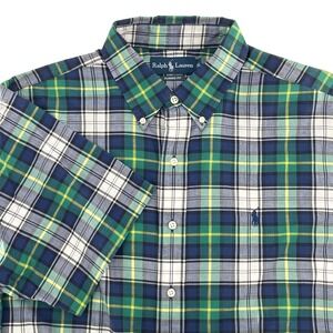 Ralph Lauren Mens Classic Plaid Oxford Shirt‎ XL Button Down Navy/Green/Yellow